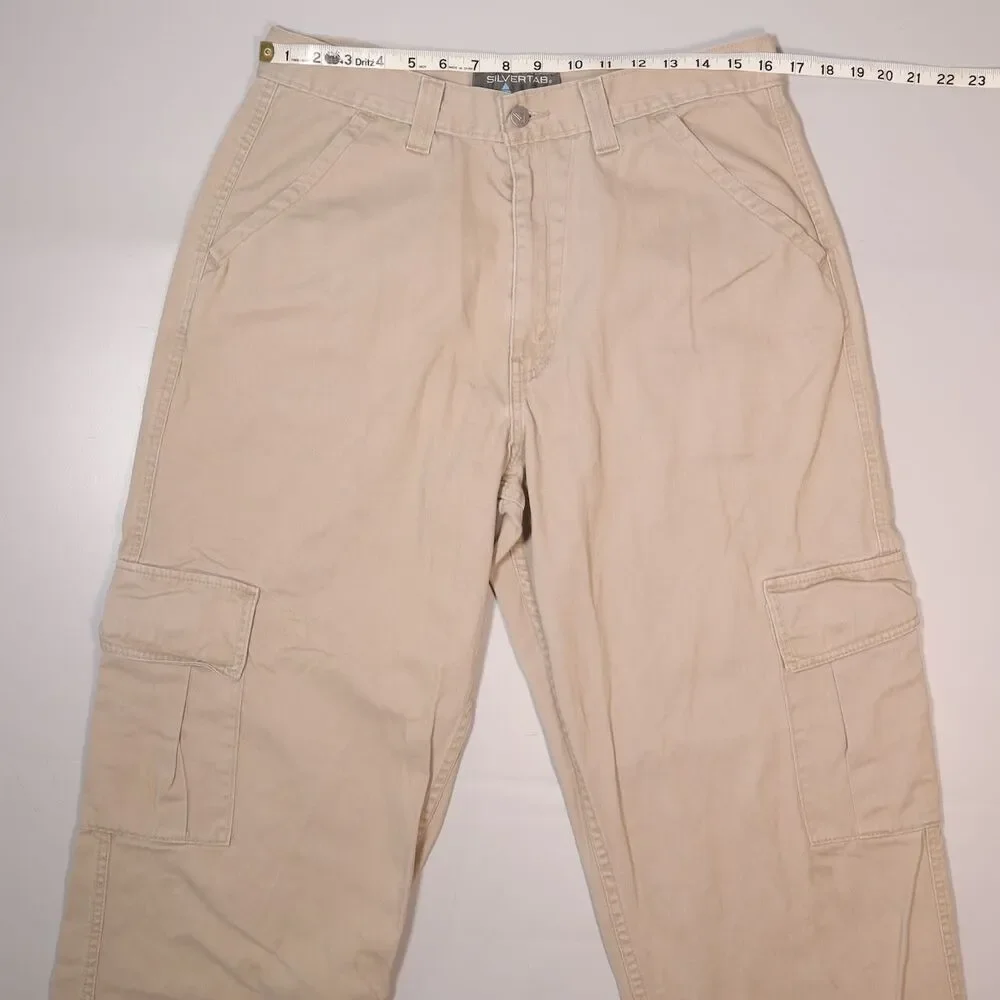 Vintage Levis Silvertab Cargo Pants Beige Khaki Baggy Y2K Mens 34x32